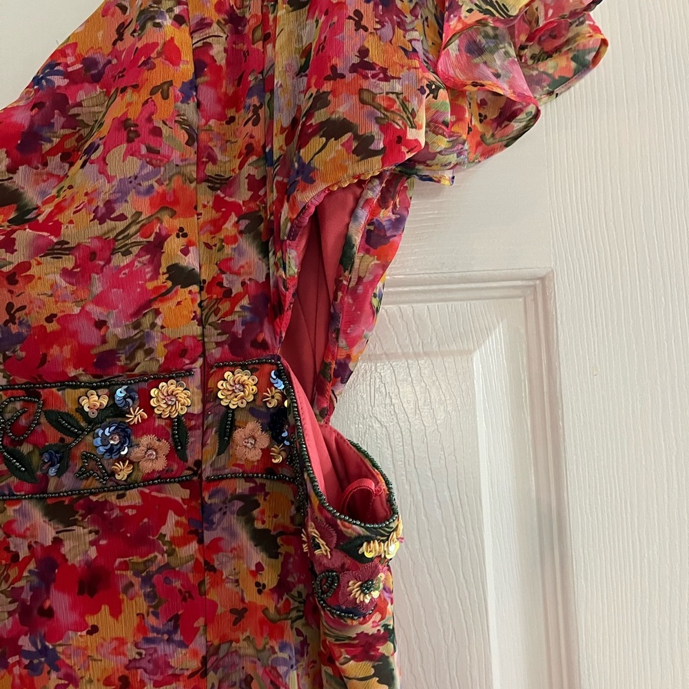 Mac Duggal NWT #9157 Pink Floral One Shoulder Gown with Flutter Sleeve s… - Picture 6 of 12